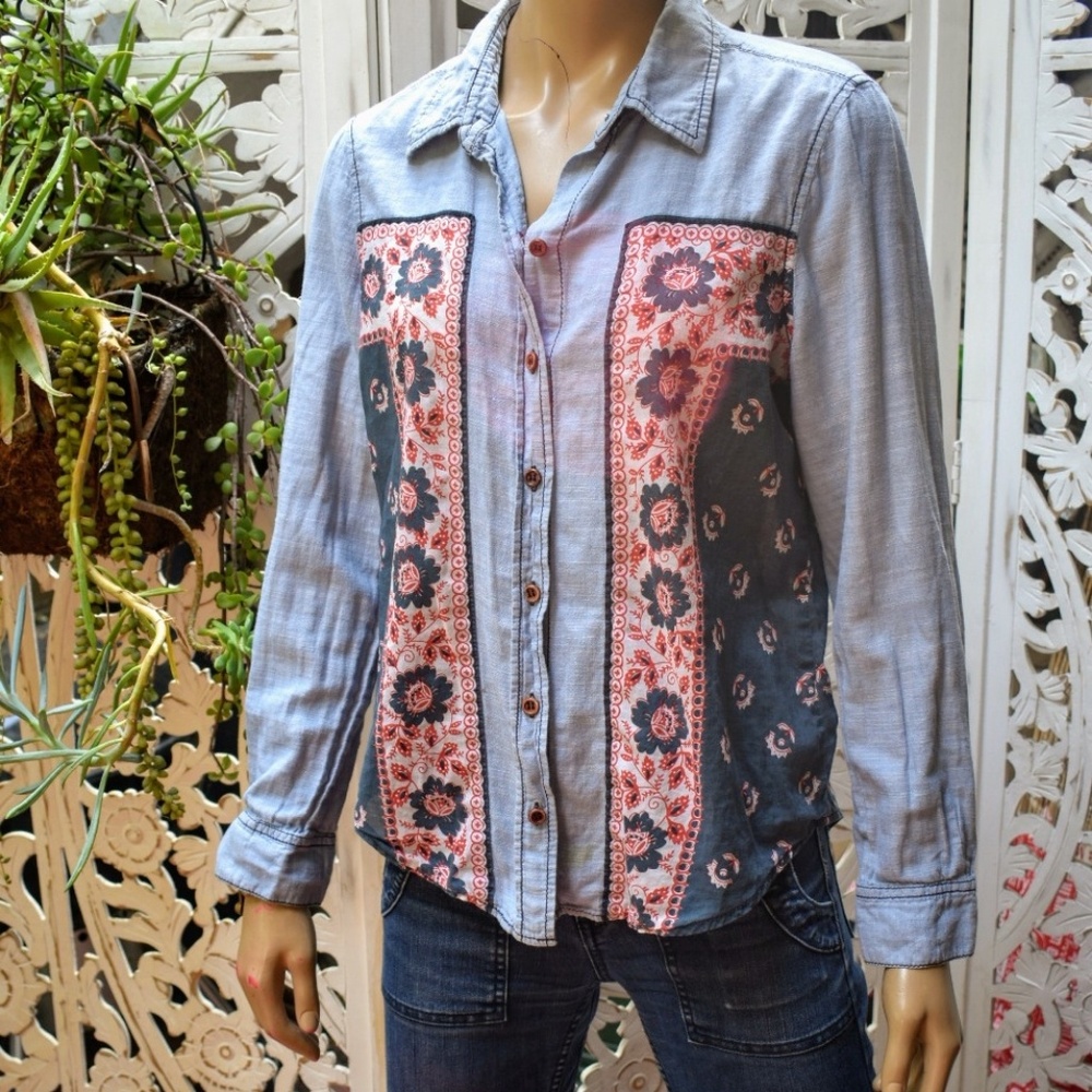 Free People 70s style workshirt with bandana